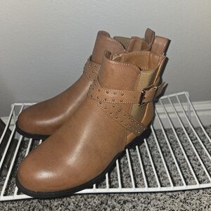 Brown Ankle Boots with Studded Strap